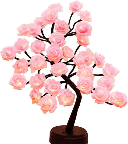 24 LED Rose Flower Tree Table Lamp - White and Pink Flower