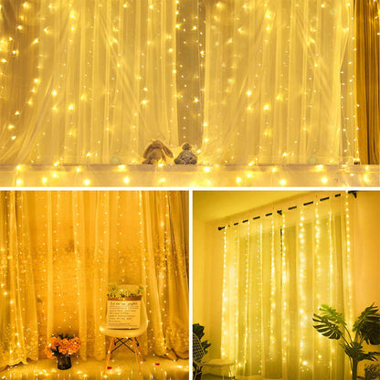 3x3 Curtain String Fairy Light 300 LEDs, USB Plug Remote Control 8 Mode, LED Garland Light For Room Decoration String Lights, Wedding Decoration Light Holiday Decor