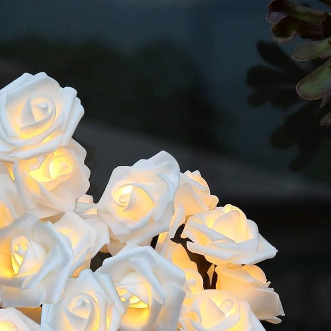 24 LED Rose Flower Tree Table Lamp - White and Pink Flower