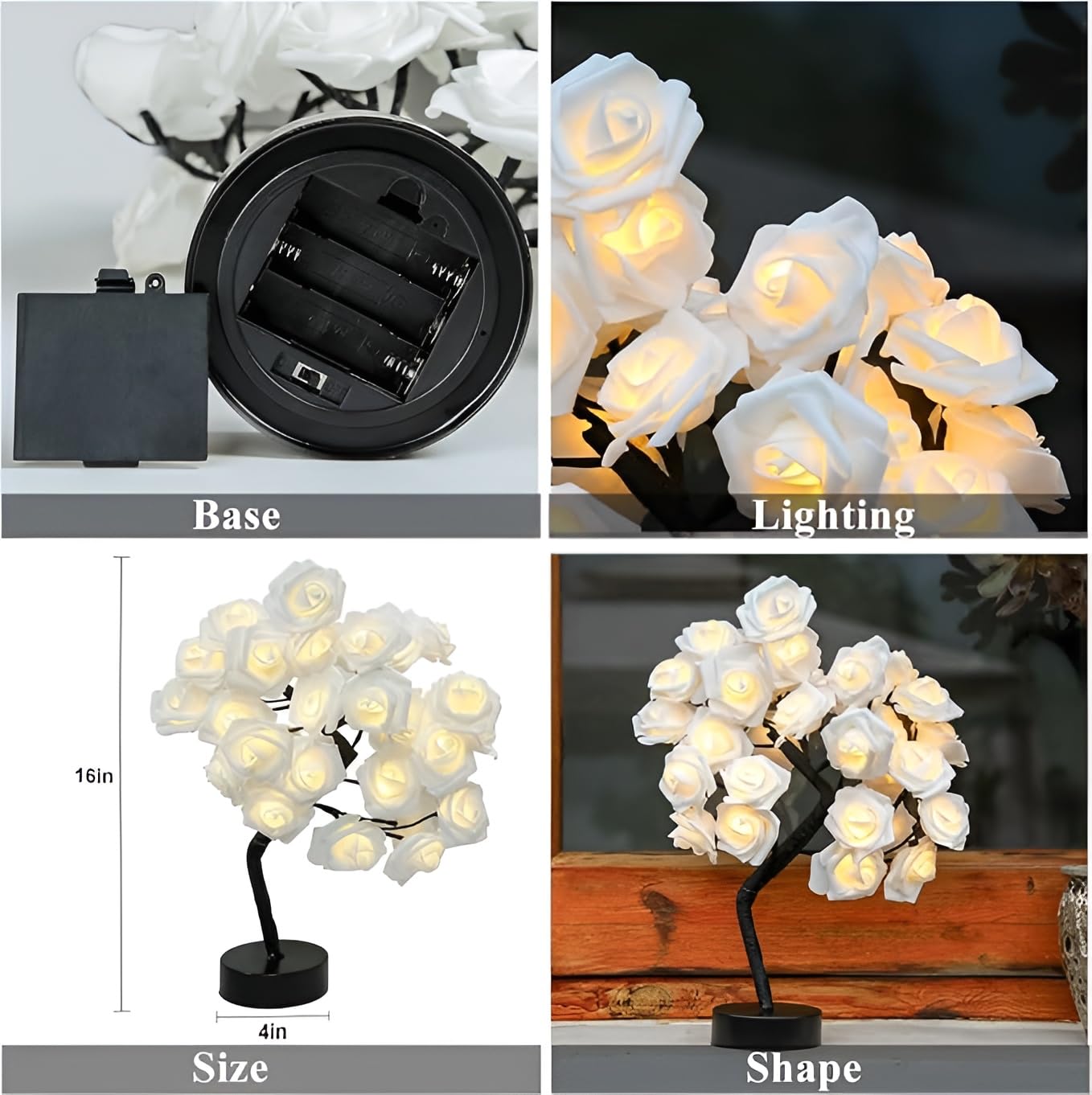 24 LED Rose Flower Tree Table Lamp - White and Pink Flower