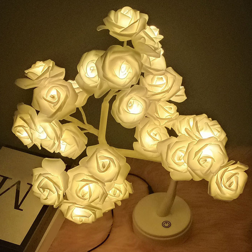 24 LED Rose Flower Tree Table Lamp fairy Garland Night Lights Desk Light Wedding Bedroom Party Home decor