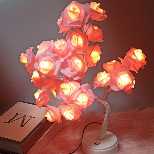 24 LED Rose Flower Tree Table Lamp fairy Garland Night Lights Desk Light Wedding Bedroom Party Home decor