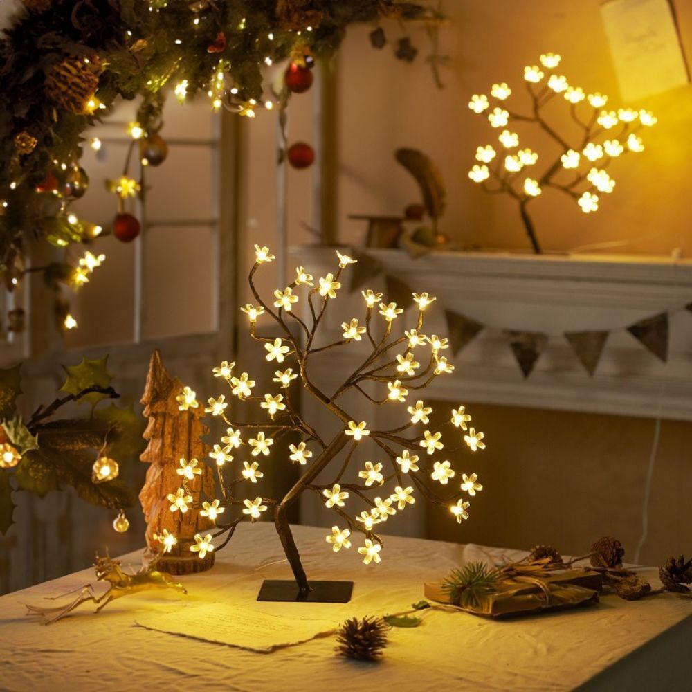 48LED Cherry Blossom Bonsai Tree Light, 39.88 cm USB Powered Desktop Lamp, Suitable for Indoor Home Bedroom Living Room, Decorative Night Light Artificial Tree Table Lamp