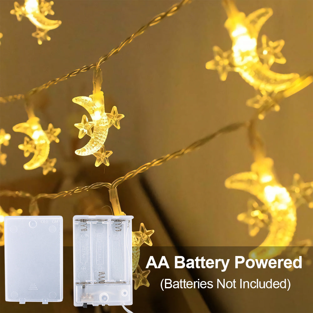 20 Moon Star LED Fairy Lights Battery Operated