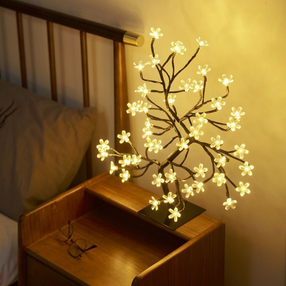 48LED Cherry Blossom Bonsai Tree Light, 39.88 cm USB Powered Desktop Lamp, Suitable for Indoor Home Bedroom Living Room, Decorative Night Light Artificial Tree Table Lamp