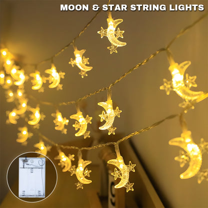 20 Moon Star LED Fairy Lights Battery Operated
