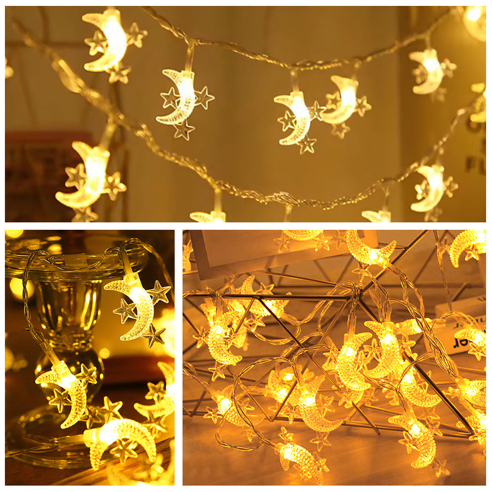 20 Moon Star LED Fairy Lights Battery Operated