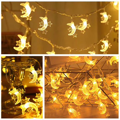 20 Moon Star LED Fairy Lights Battery Operated