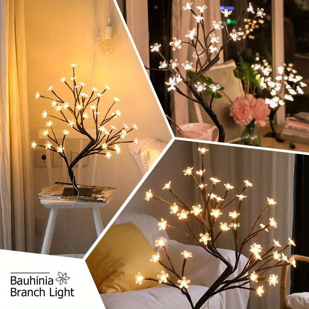 48LED Cherry Blossom Bonsai Tree Light, 39.88 cm USB Powered Desktop Lamp, Suitable for Indoor Home Bedroom Living Room, Decorative Night Light Artificial Tree Table Lamp