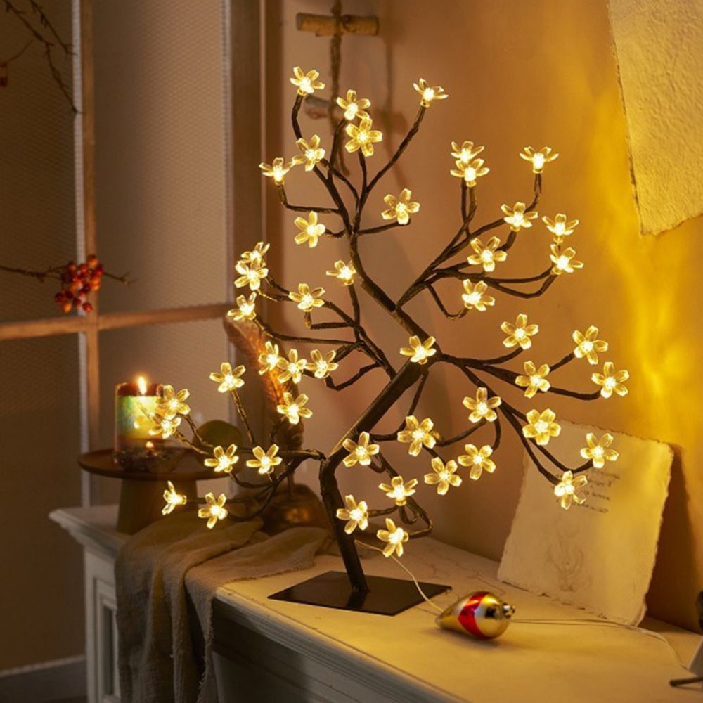 48LED Cherry Blossom Bonsai Tree Light, 39.88 cm USB Powered Desktop Lamp, Suitable for Indoor Home Bedroom Living Room, Decorative Night Light Artificial Tree Table Lamp