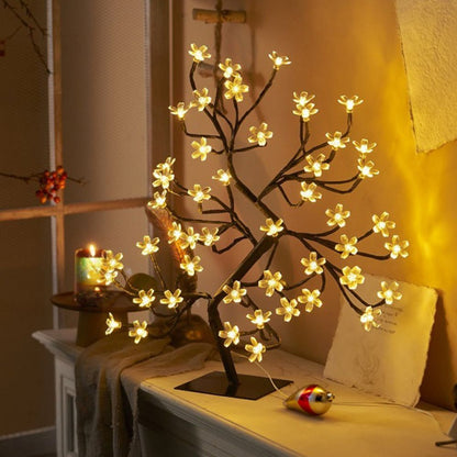 48LED Cherry Blossom Bonsai Tree Light, 39.88 cm USB Powered Desktop Lamp, Suitable for Indoor Home Bedroom Living Room, Decorative Night Light Artificial Tree Table Lamp