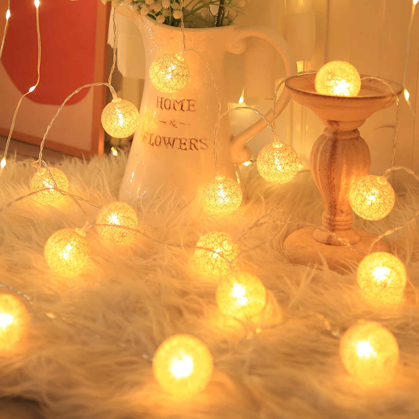 10 Cotton Thread Ball LED String Fairy Lights Battery Operated