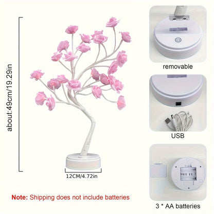 24 LED Rose Flower Tree Table Lamp fairy Garland Night Lights Desk Light Wedding Bedroom Party Home decor