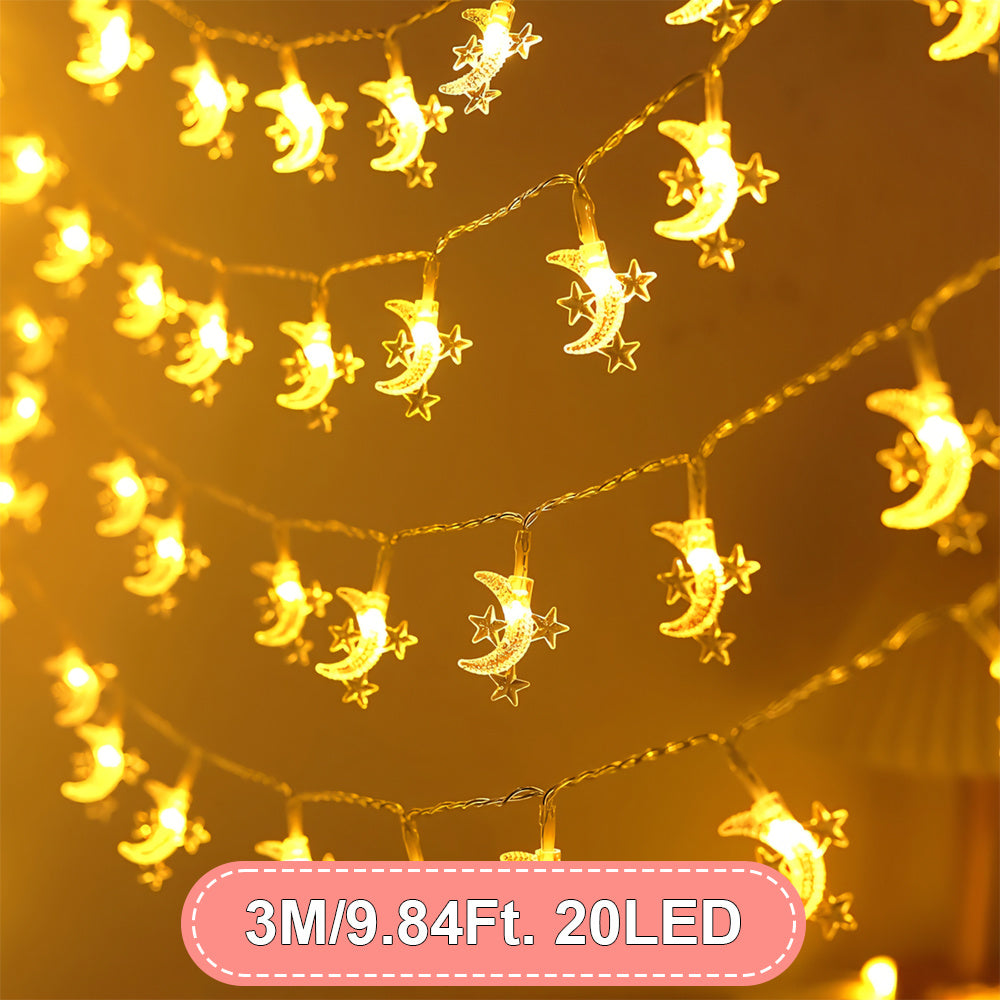 20 Moon Star LED Fairy Lights Battery Operated