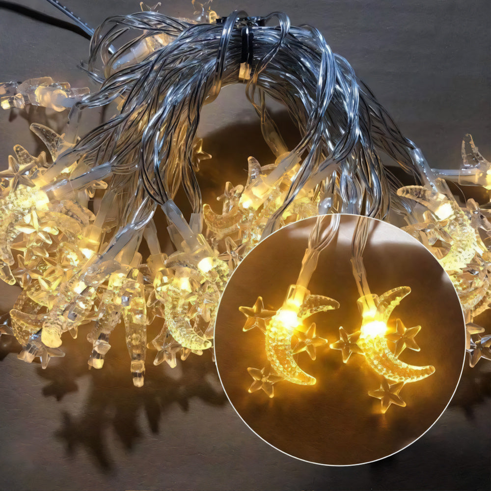 20 Moon Star LED Fairy Lights Battery Operated