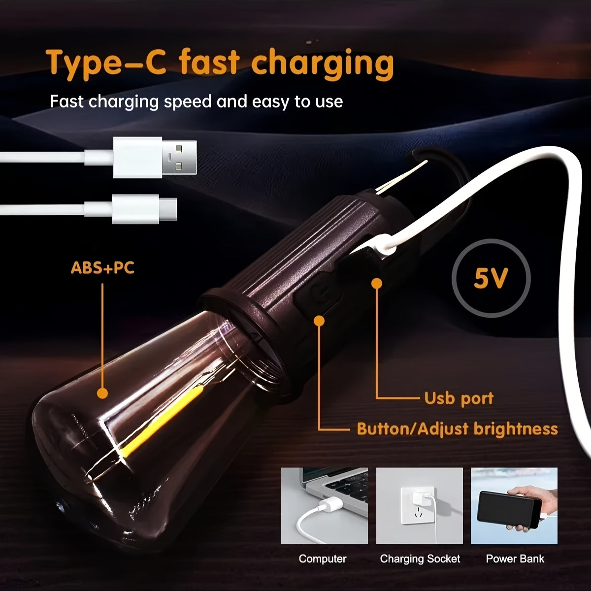 Rechargeable Hanging Bulb Light With 3 Modes