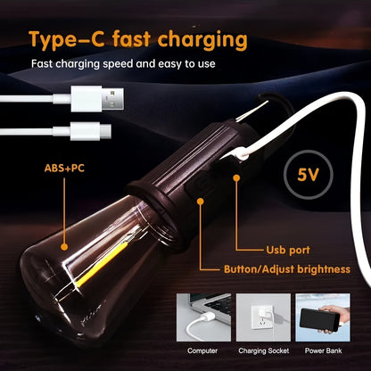Rechargeable Hanging Bulb Light With 3 Modes