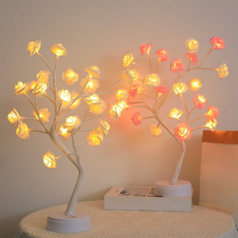 24 LED Rose Flower Tree Table Lamp fairy Garland Night Lights Desk Light Wedding Bedroom Party Home decor