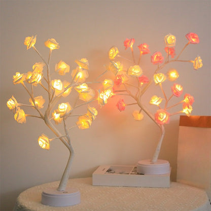 24 LED Rose Flower Tree Table Lamp fairy Garland Night Lights Desk Light Wedding Bedroom Party Home decor